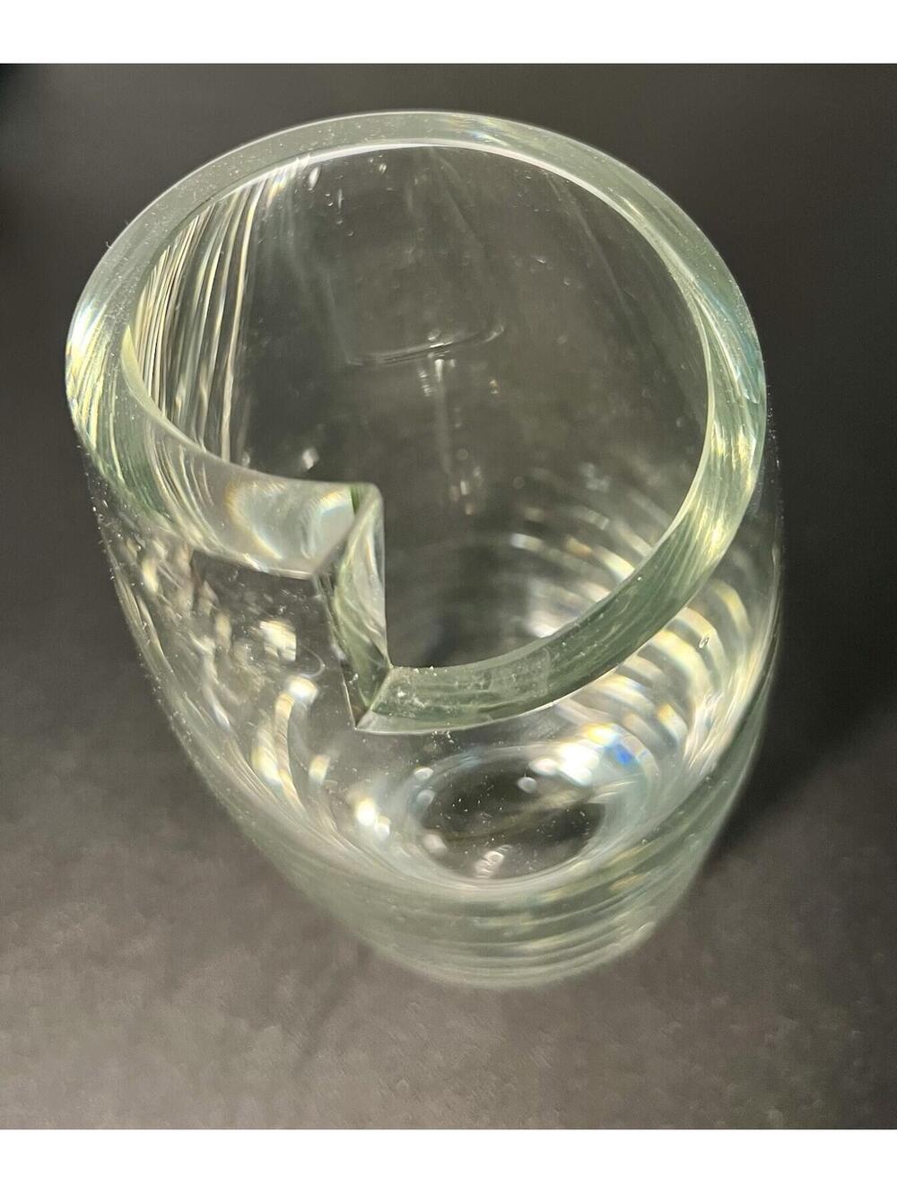 Scandinavian Vintage 1960s Heavy Clear Art Glass Vase Asymmetric Rim, 3.5x10” - Picture 4 of 11
